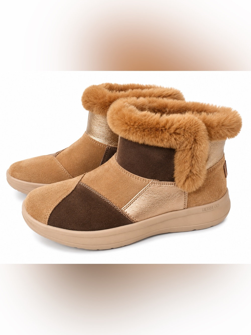 Skechers Women’s Faux Fur Ankle Winter Boots - Tan & Brown